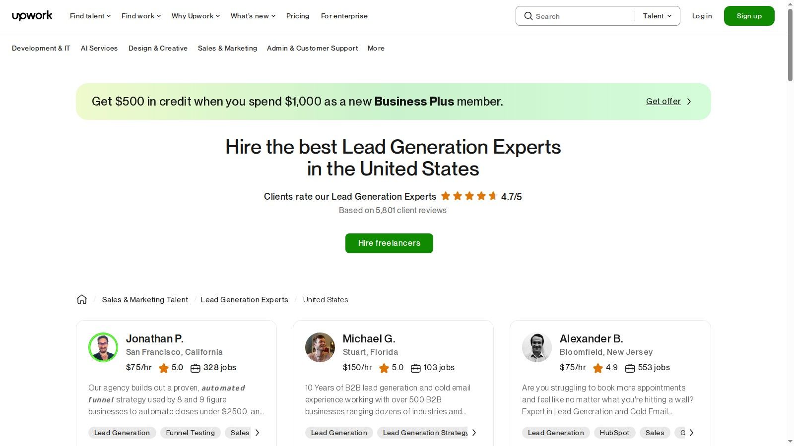 Upwork – Lead Generation Experts (US)
