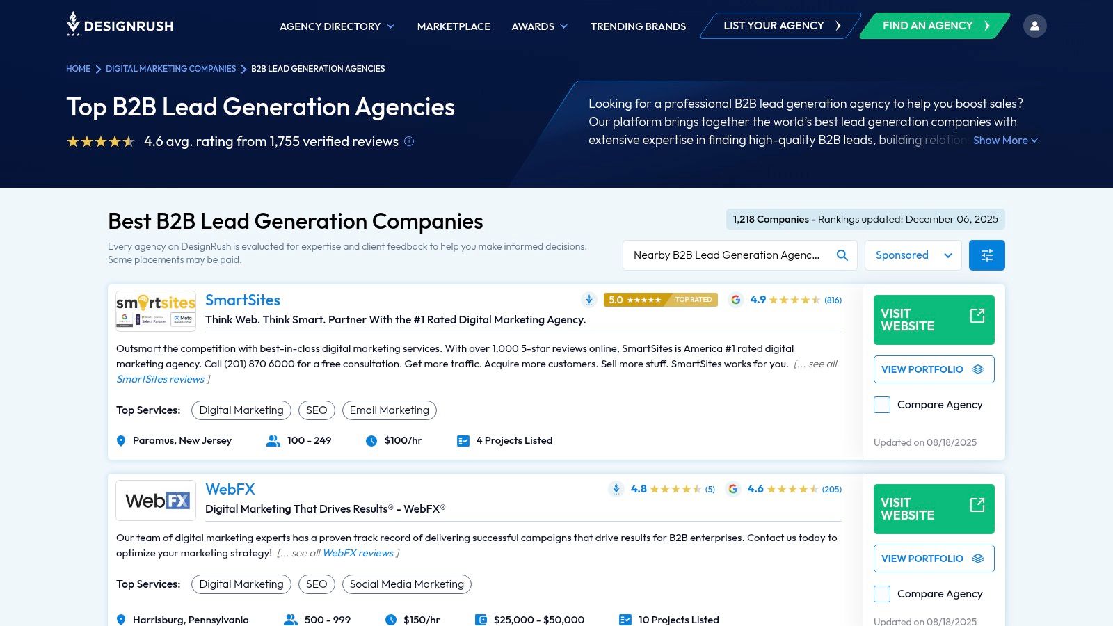 DesignRush – B2B Lead Generation Agencies (US)