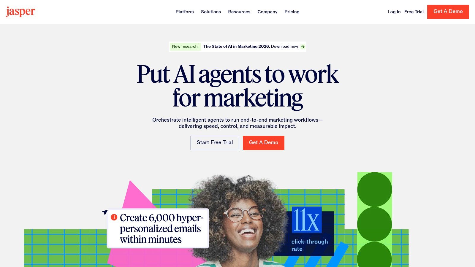A user interacting with the Jasper AI interface to generate marketing content.