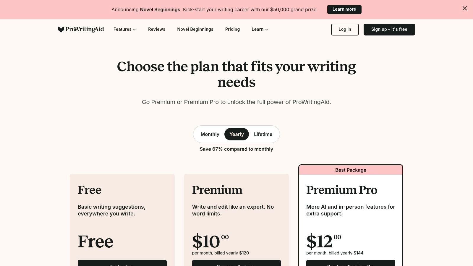 ProWritingAid pricing plans