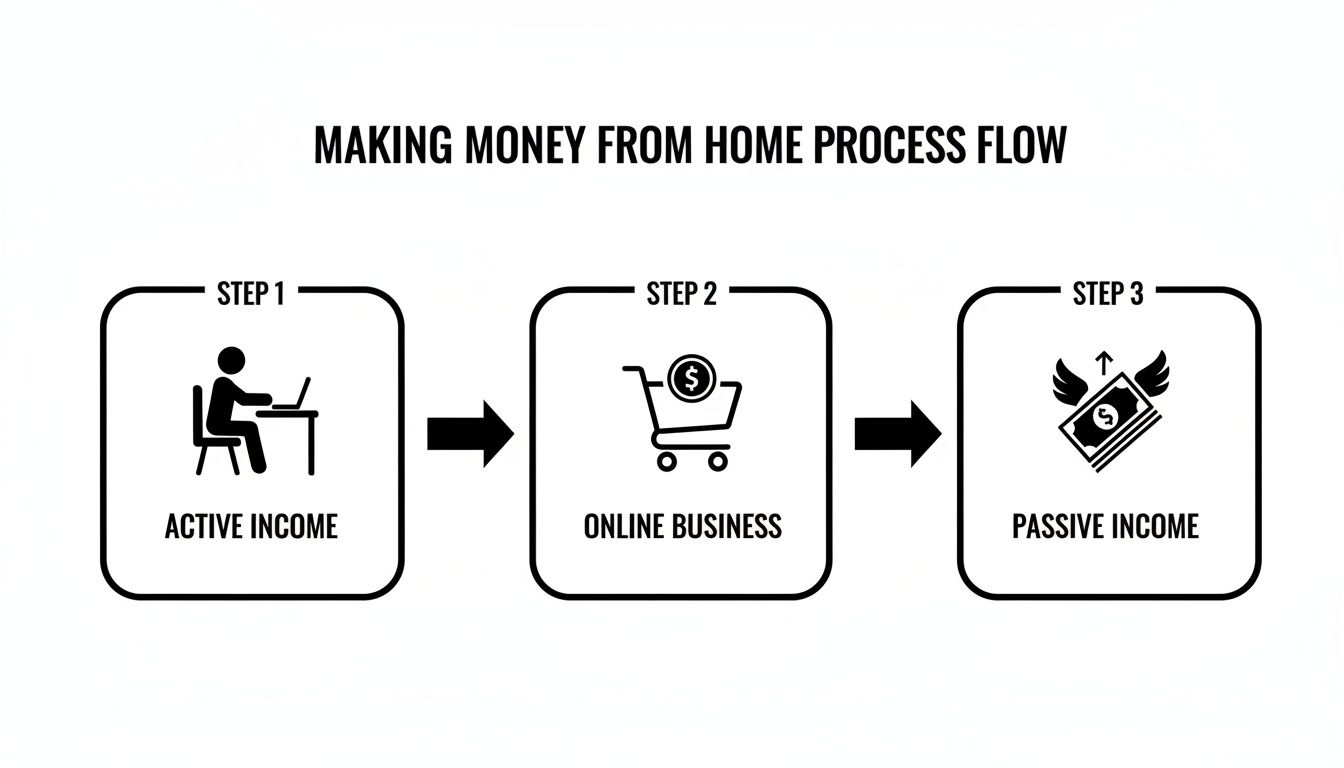 Flow chart illustrating the journey from active income to <a href=