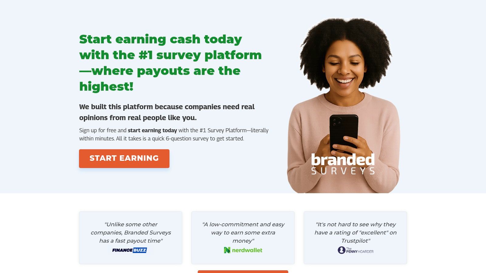 A screenshot of the Branded Surveys user interface, highlighting the points system and survey availability, which are key features for users of highest paying survey apps.