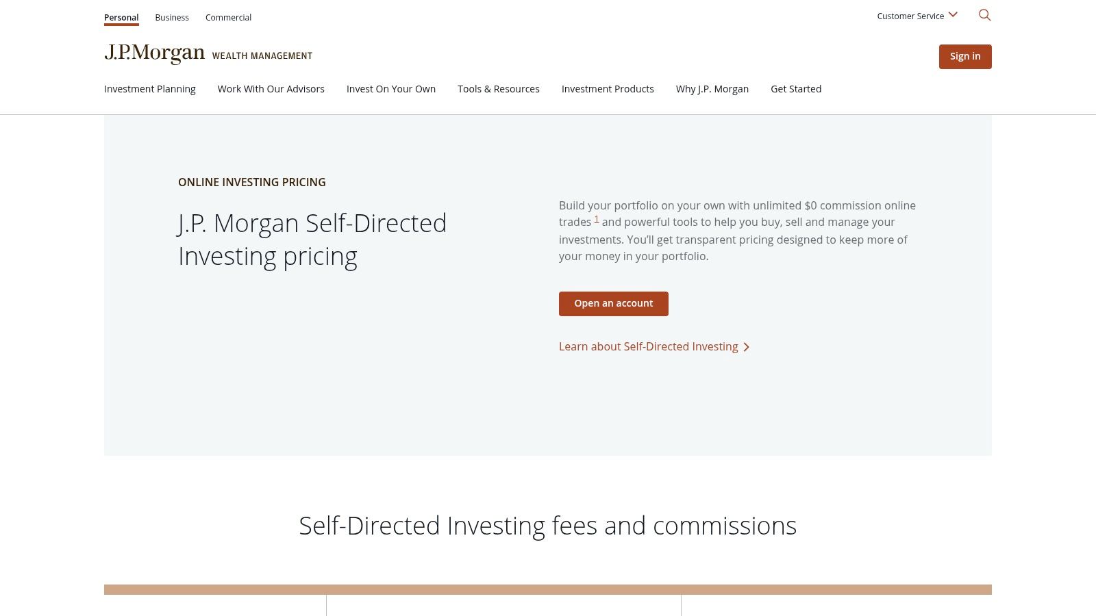 A screenshot of the J.P. Morgan Self‑Directed Investing app interface showing an investment portfolio overview.