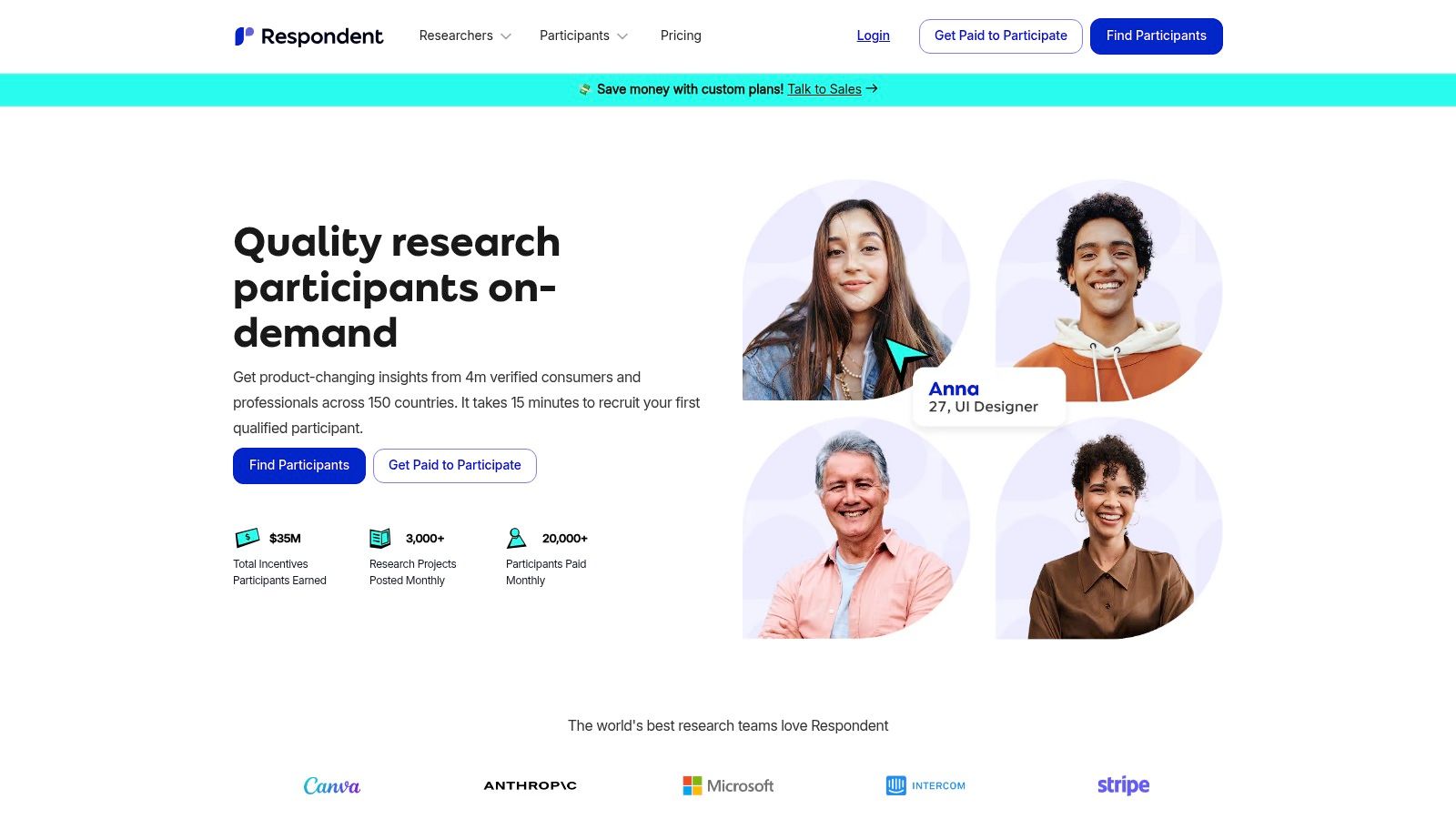 A screenshot of the Respondent dashboard displaying high-paying research studies, their descriptions, and the compensation offered, highlighting its position among the highest paying survey apps.