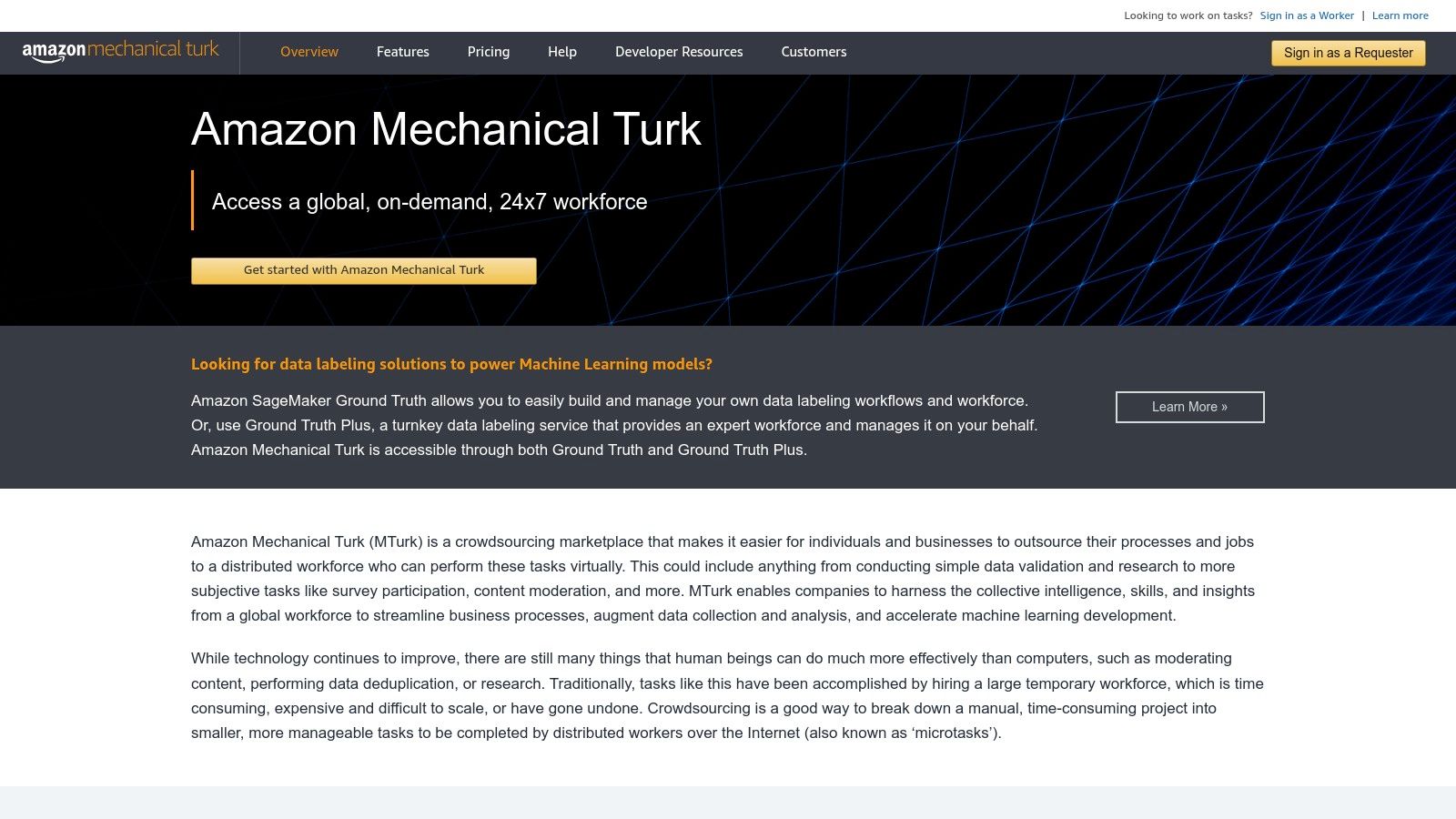 A screenshot of the Amazon Mechanical Turk (MTurk) dashboard showing available tasks for beginners.