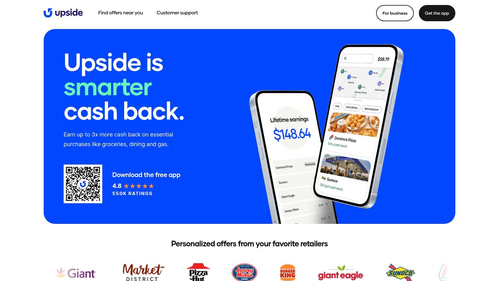 Upside cashback app interface