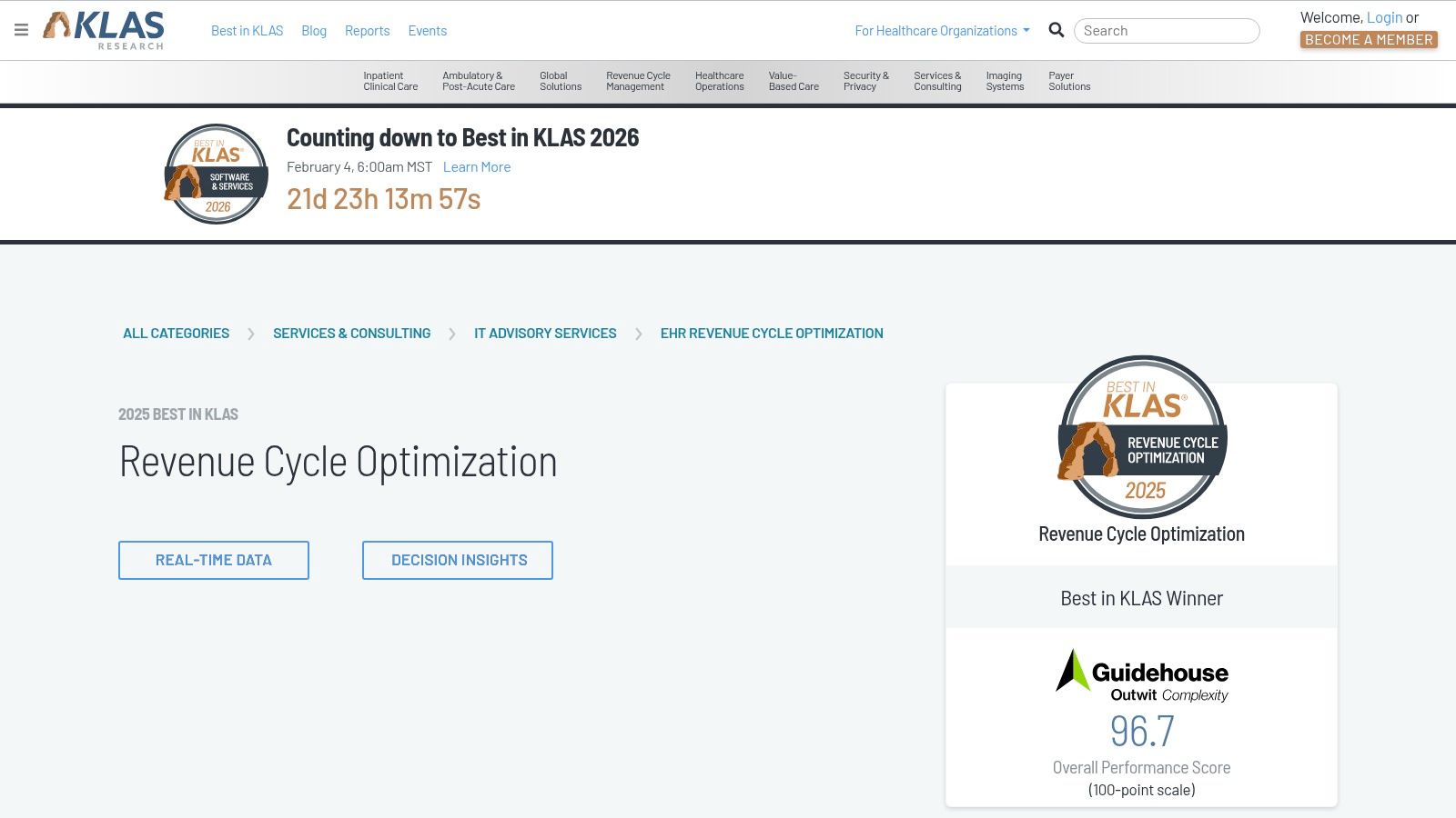 KLAS Research – Best in KLAS (Revenue Cycle categories)