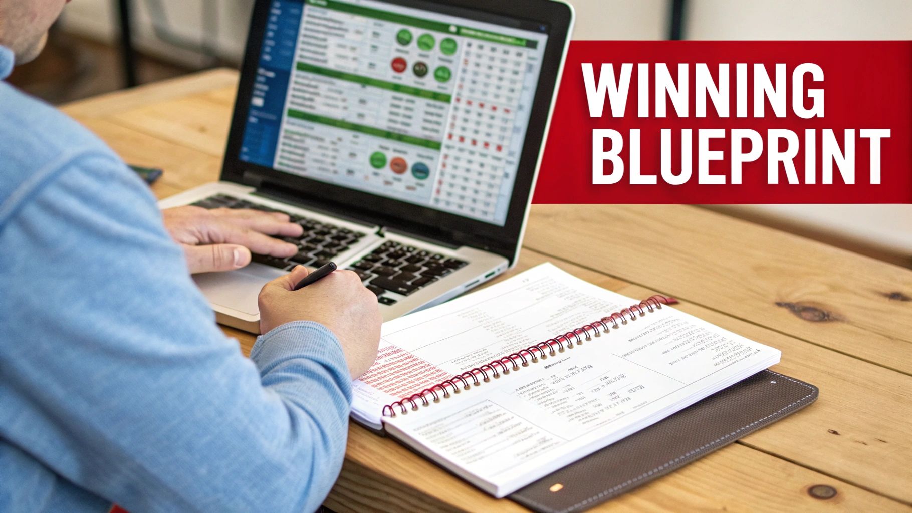 A person studying sports betting odds on a laptop.