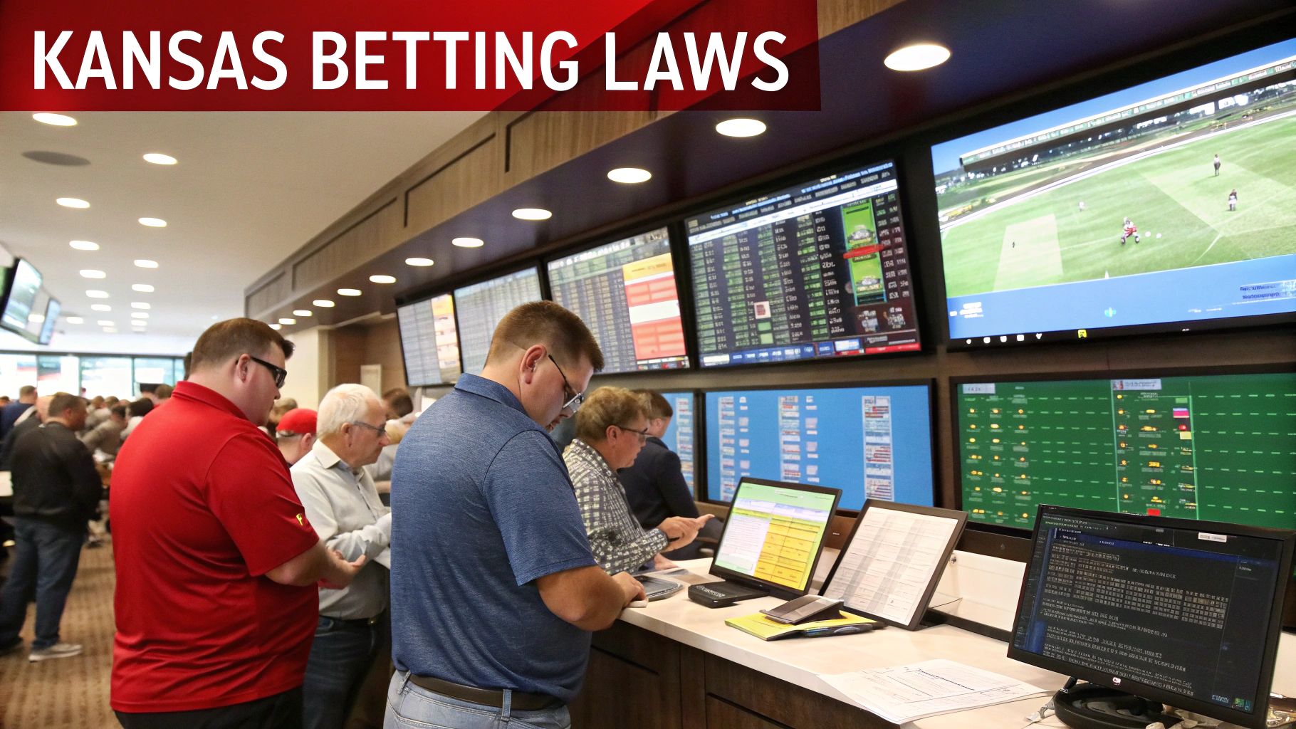 A person using a smartphone to place a sports bet with a sports stadium in the background