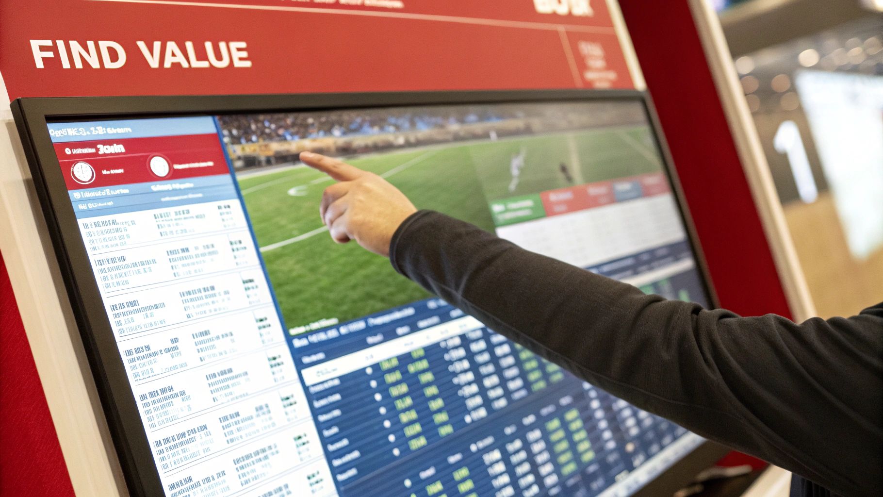 An image showing sports betting odds on a digital screen, emphasizing the numbers and data involved.
