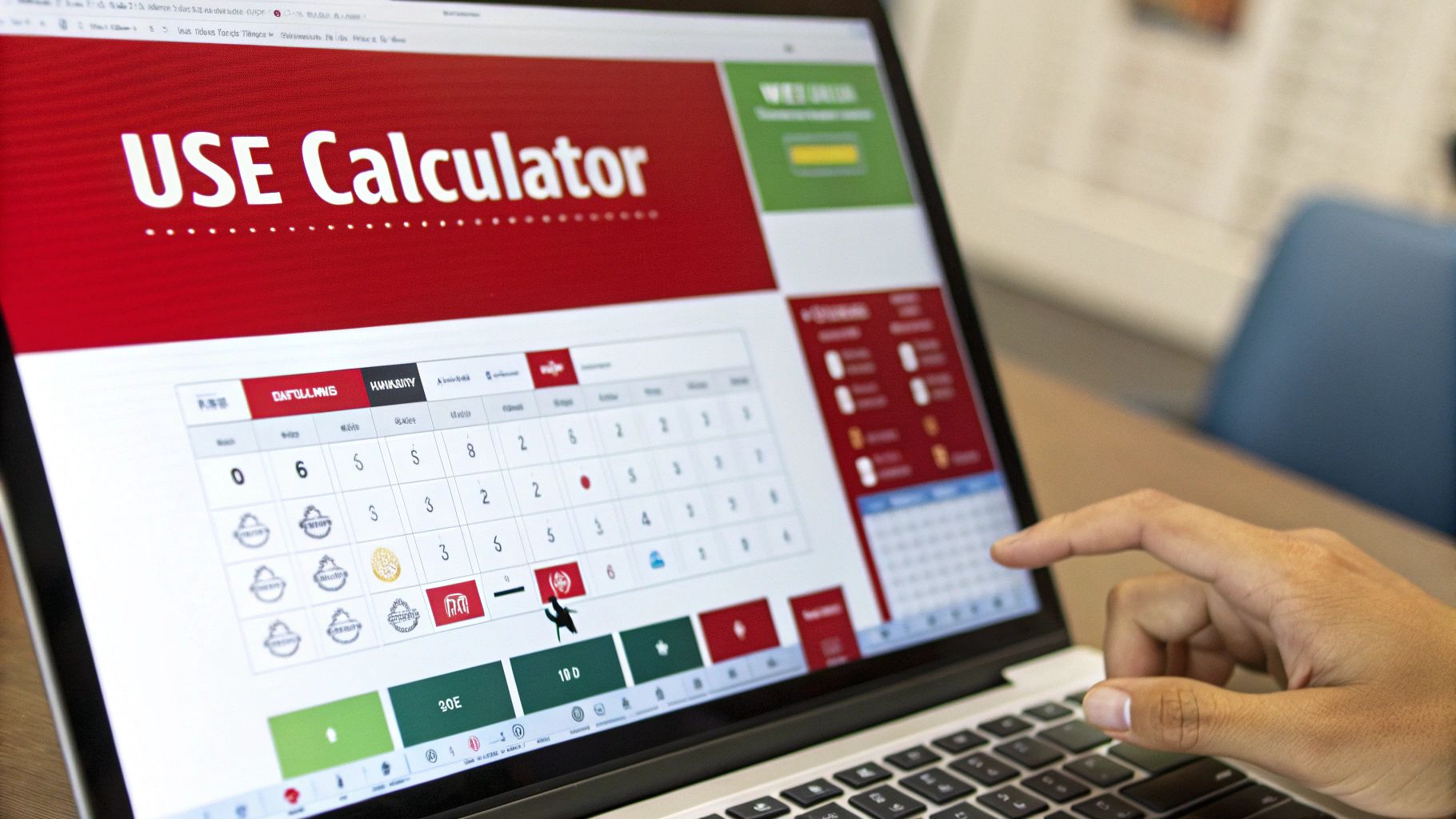 Your Guide to the Parlay Round Robin Calculator 3 A person's hand interacts with a laptop displaying a 'USE Calculator' interface with numerical inputs.