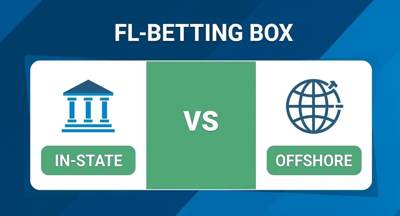 Infographic comparing the in-state legal framework for Florida sports betting against the flexibility and options provided by offshore sportsbooks.