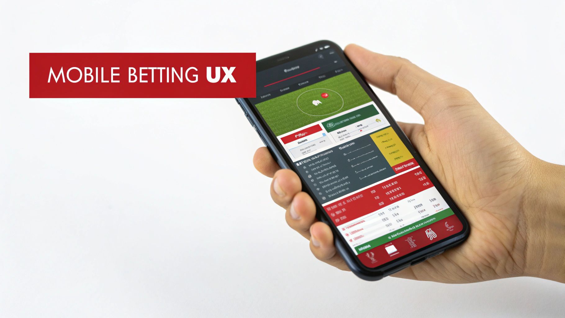 The BetOnline mobile betting interface shown on a smartphone at a stadium.