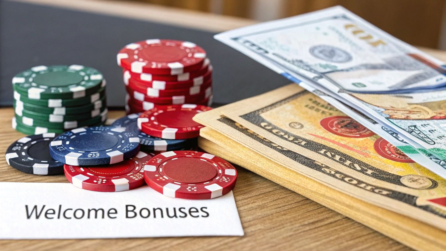 Bovada casino chips and branding on a gaming table.