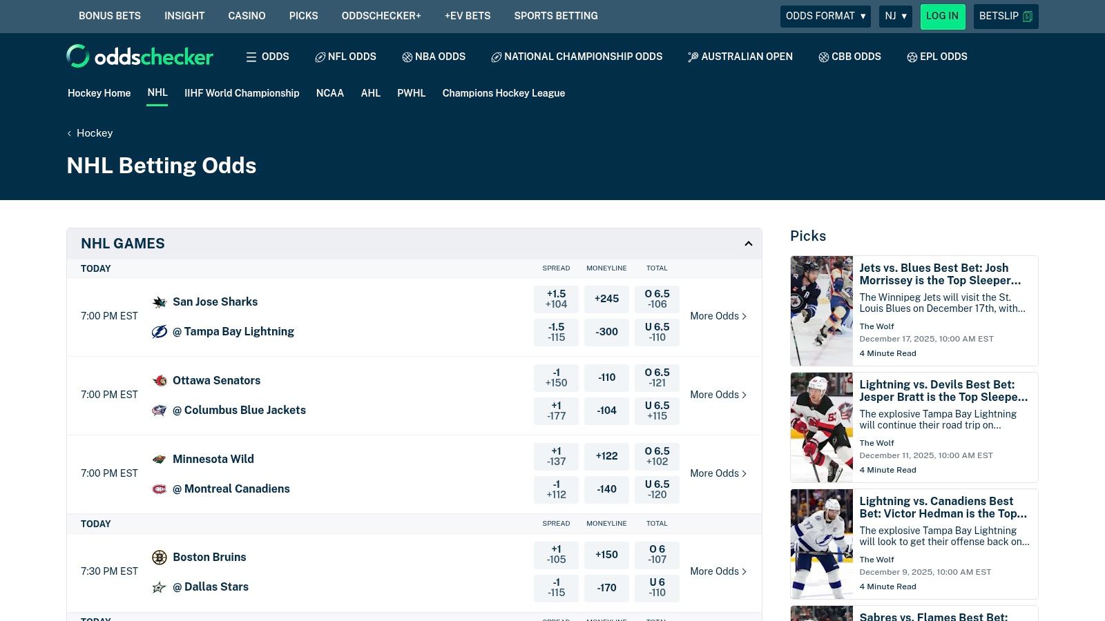 Oddschecker: Best for NHL Odds Comparison