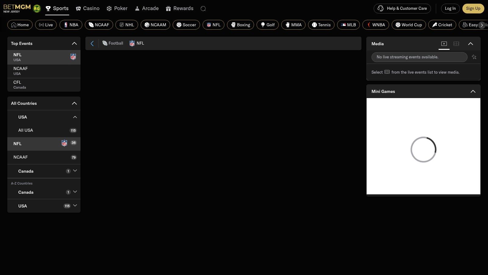 BetMGM NFL Betting Interface