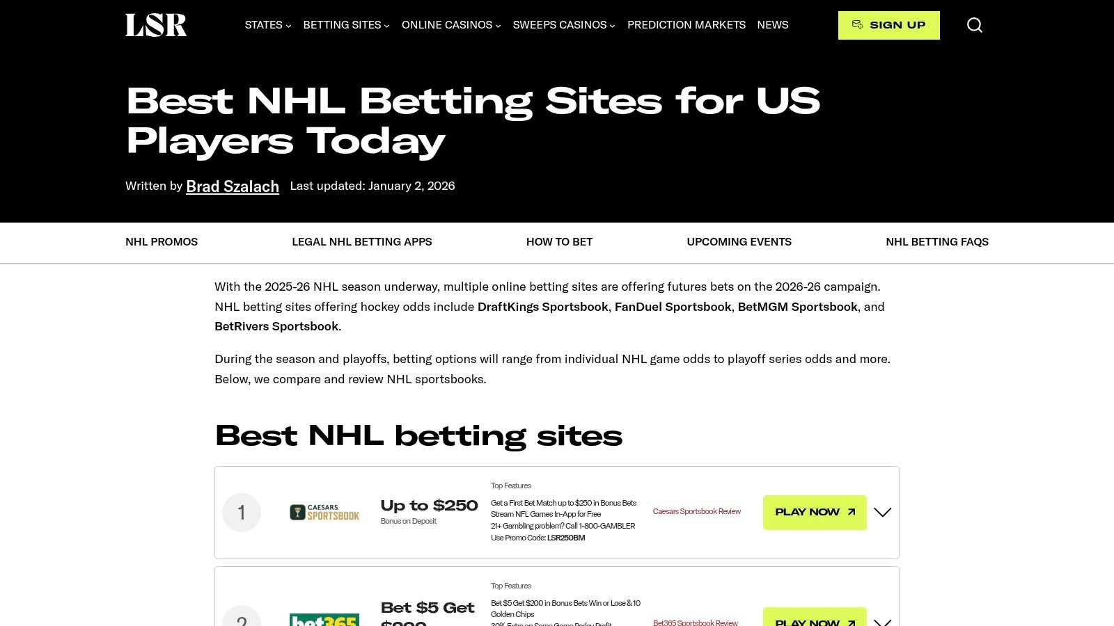 Legal Sports Report – Best NHL Betting Sites Guide