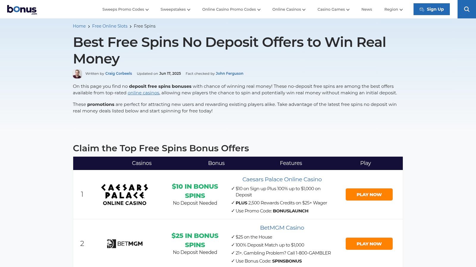 Top 7 Free Spins No Deposit Casinos to Play at in 2025 3 Bonus.com – Free Spins (real‑money and sweepstakes)