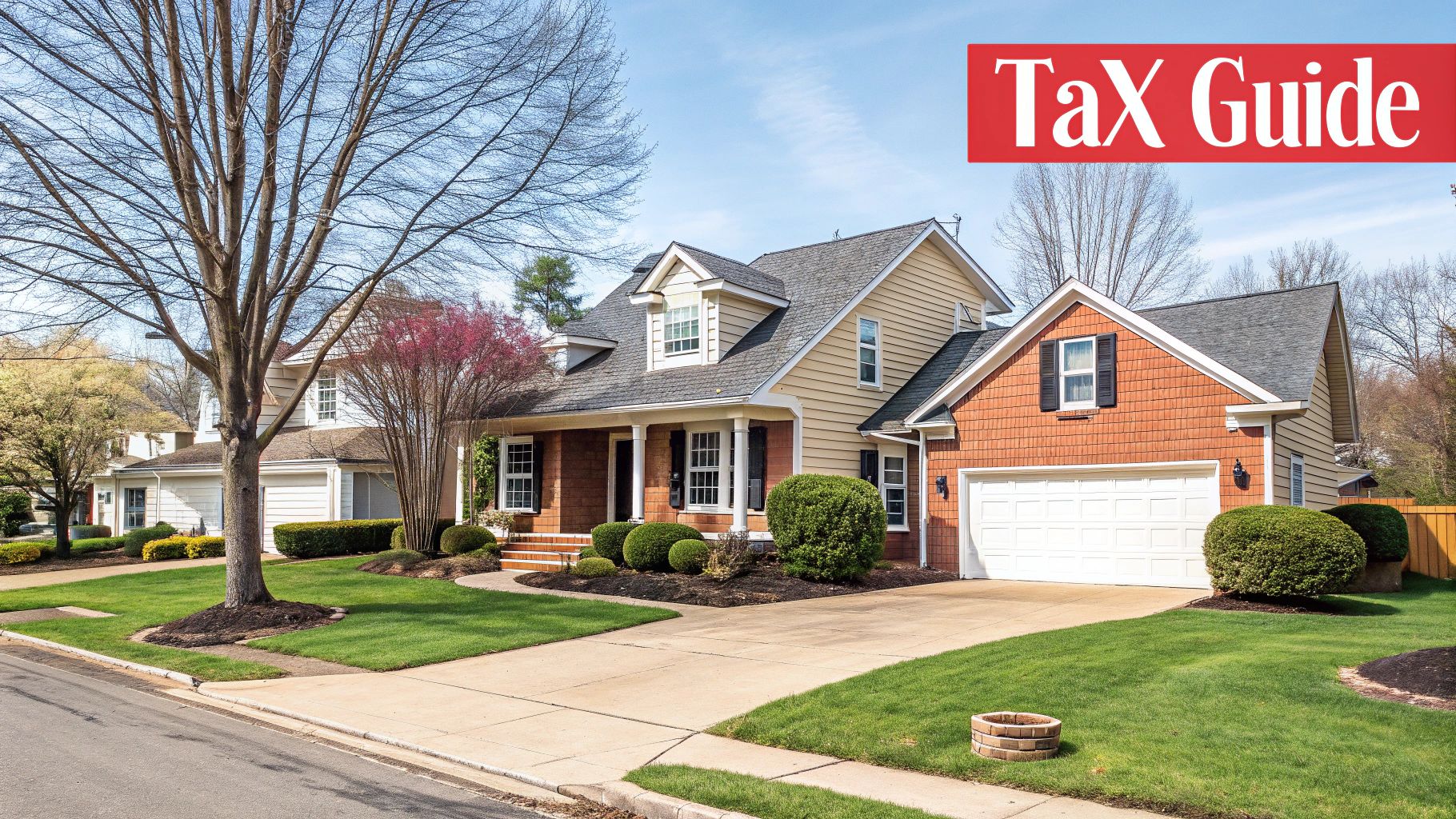 Couple looking at paperwork with a house in a background, representing the financial decisions of selling a home during a divorce.