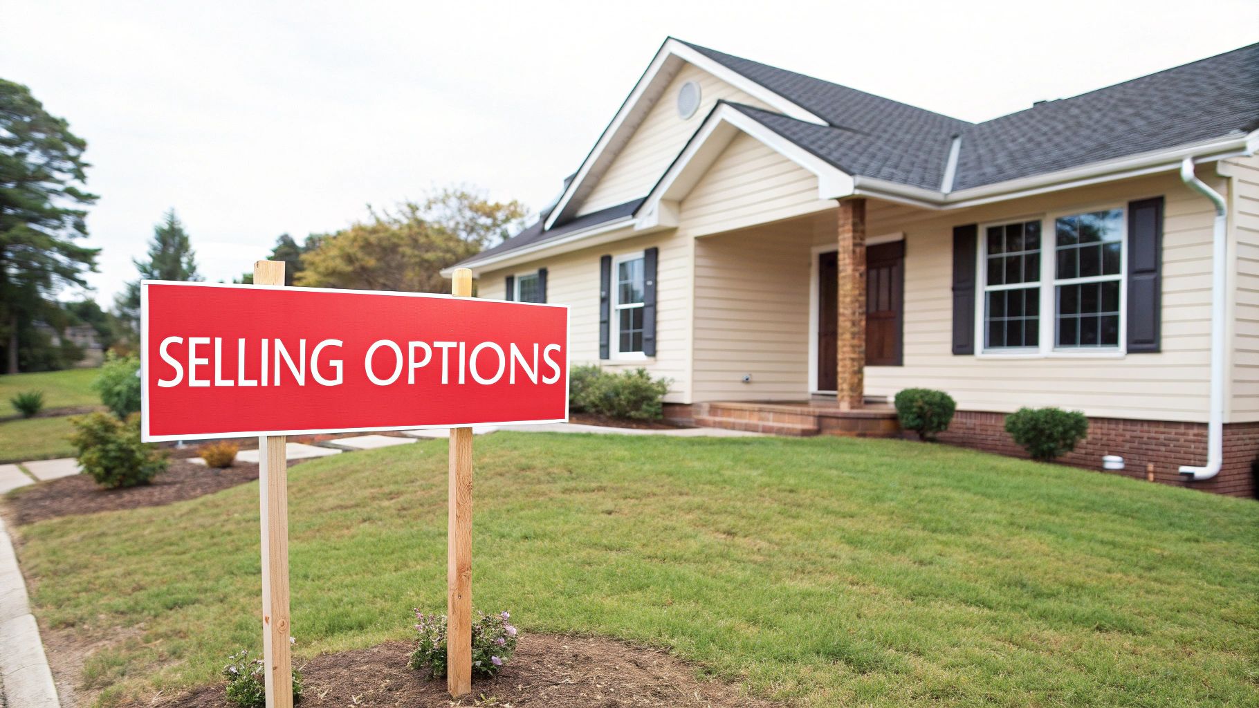 A smiling couple looking at different options on a tablet.