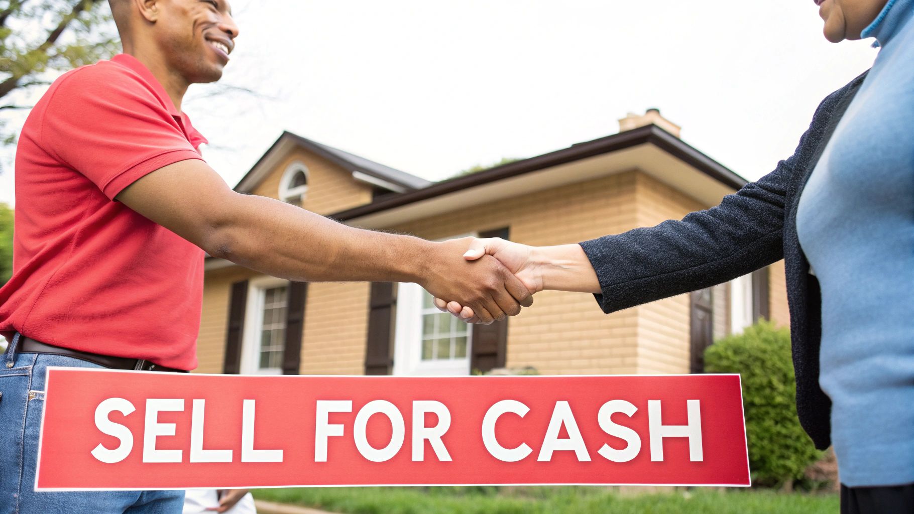 A homeowner in Cleveland looking relieved after finding a solution to their property tax issue.