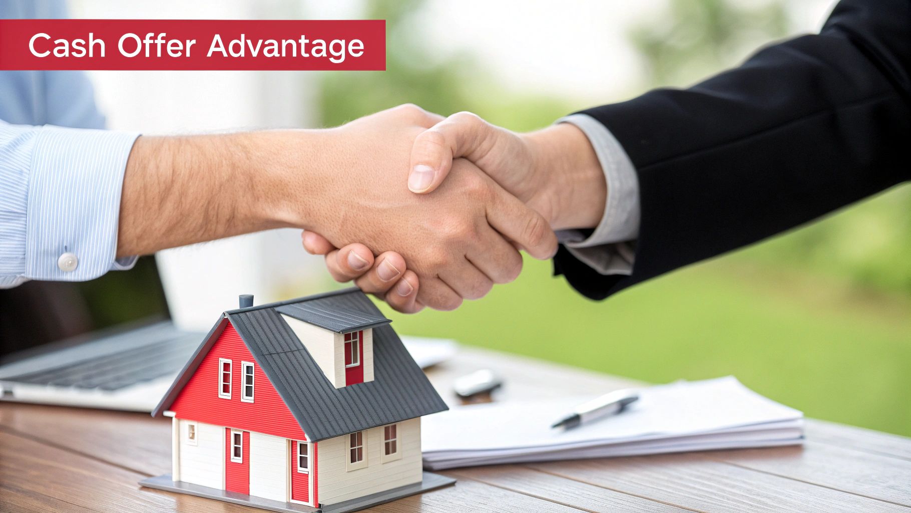 A handshake finalizing a home sale in a Cleveland office.