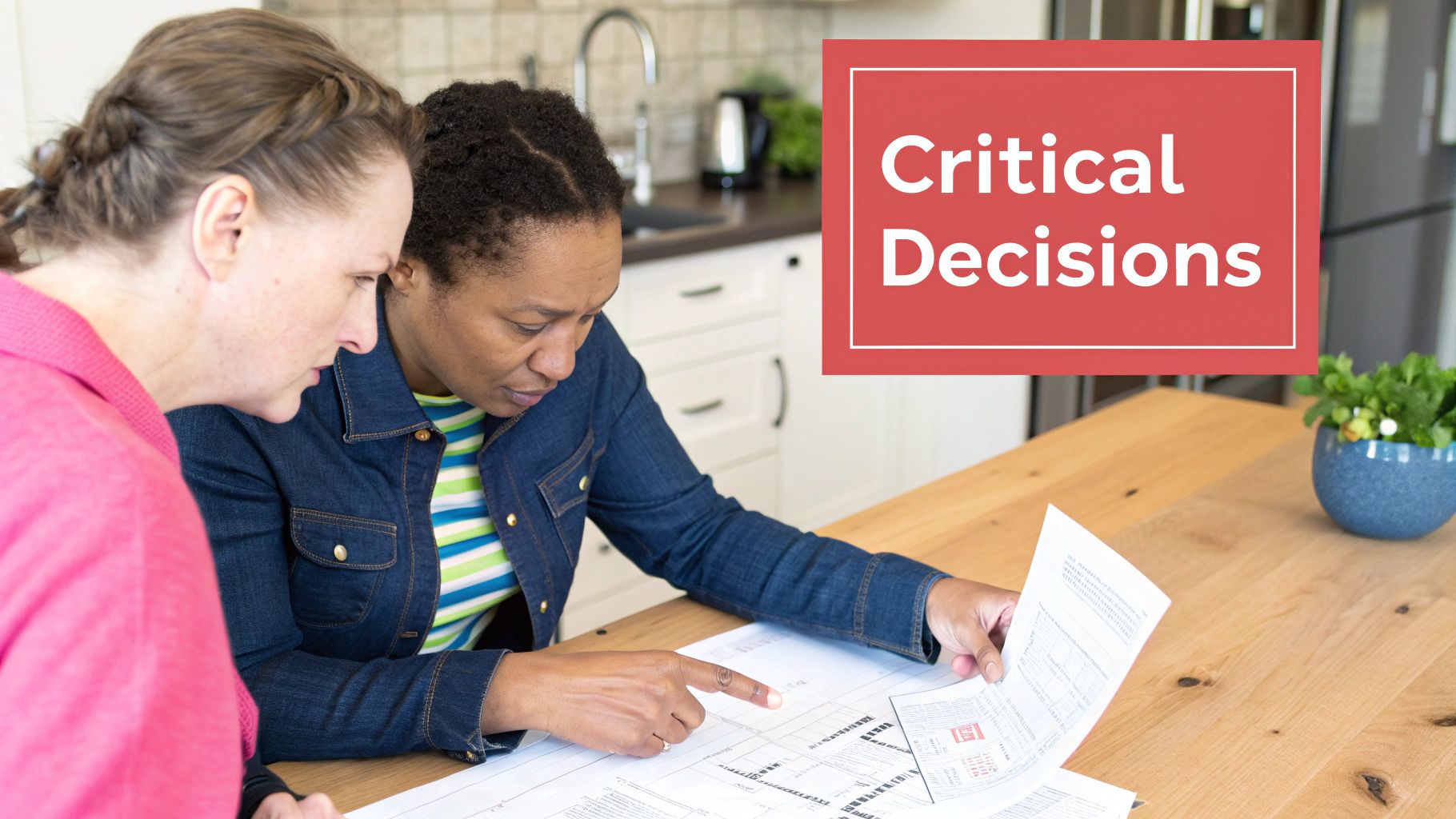 A couple looking stressed while reviewing documents together.
