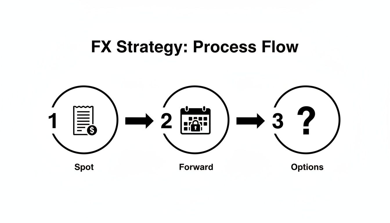 FX Strategy process flow diagram showing Spot, Forward, and Options stages.