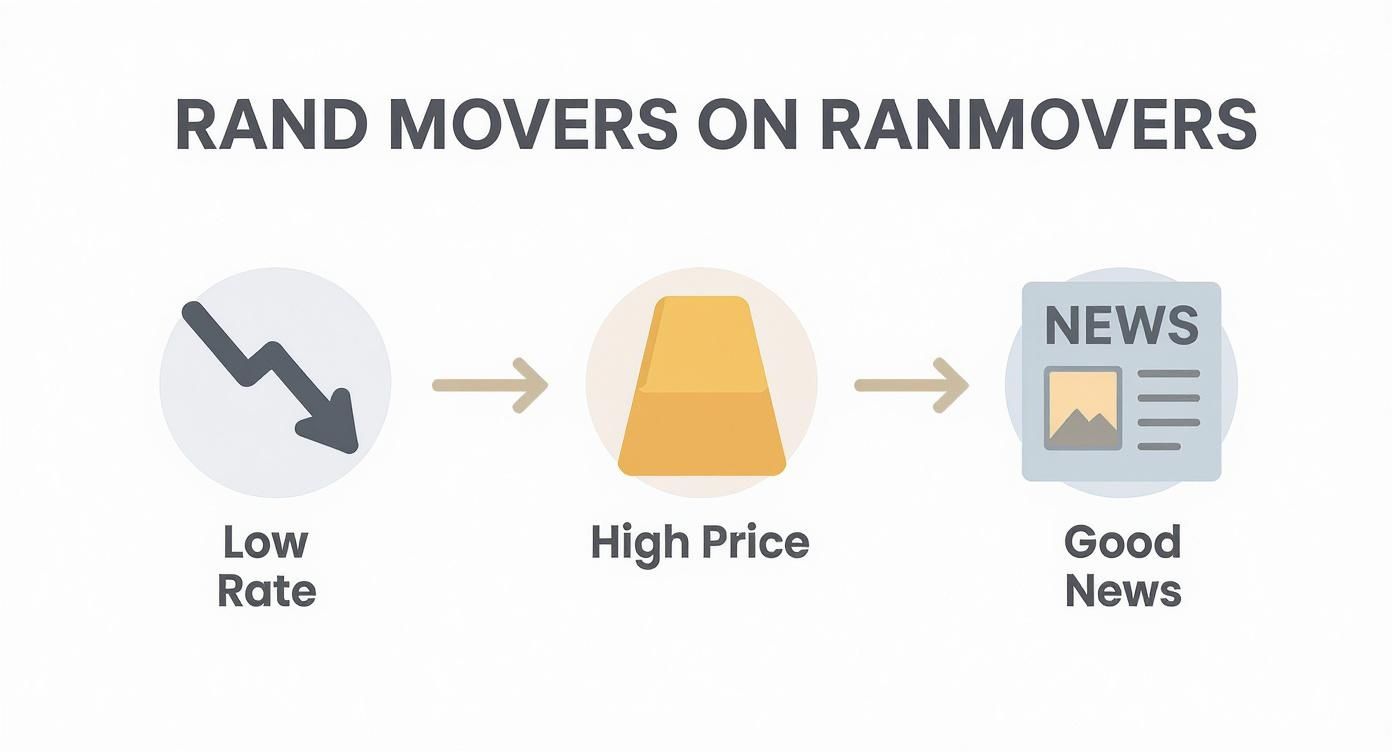 Infographic showing low interest rates lead to high gold prices and positive market news
