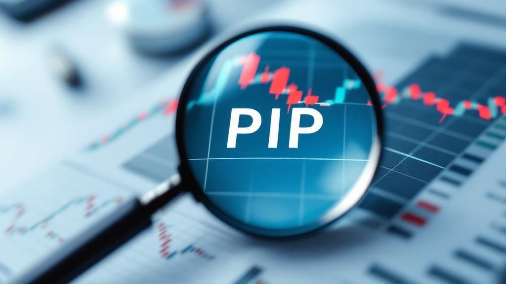 A magnifying glass focusing on the fourth decimal place of a currency exchange rate on a digital screen, visually explaining a pip.