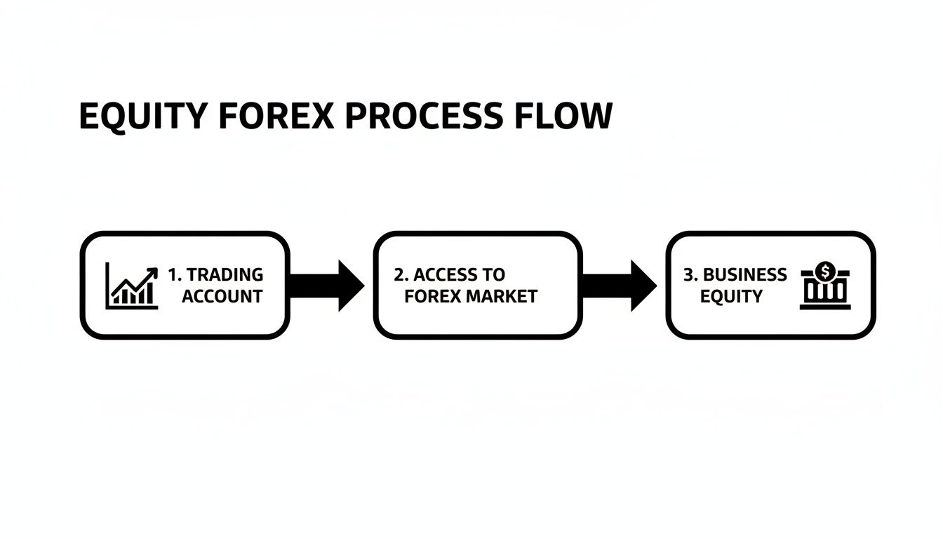 A process flow diagram illustrating the three steps of the Equity Forex Process Flow.