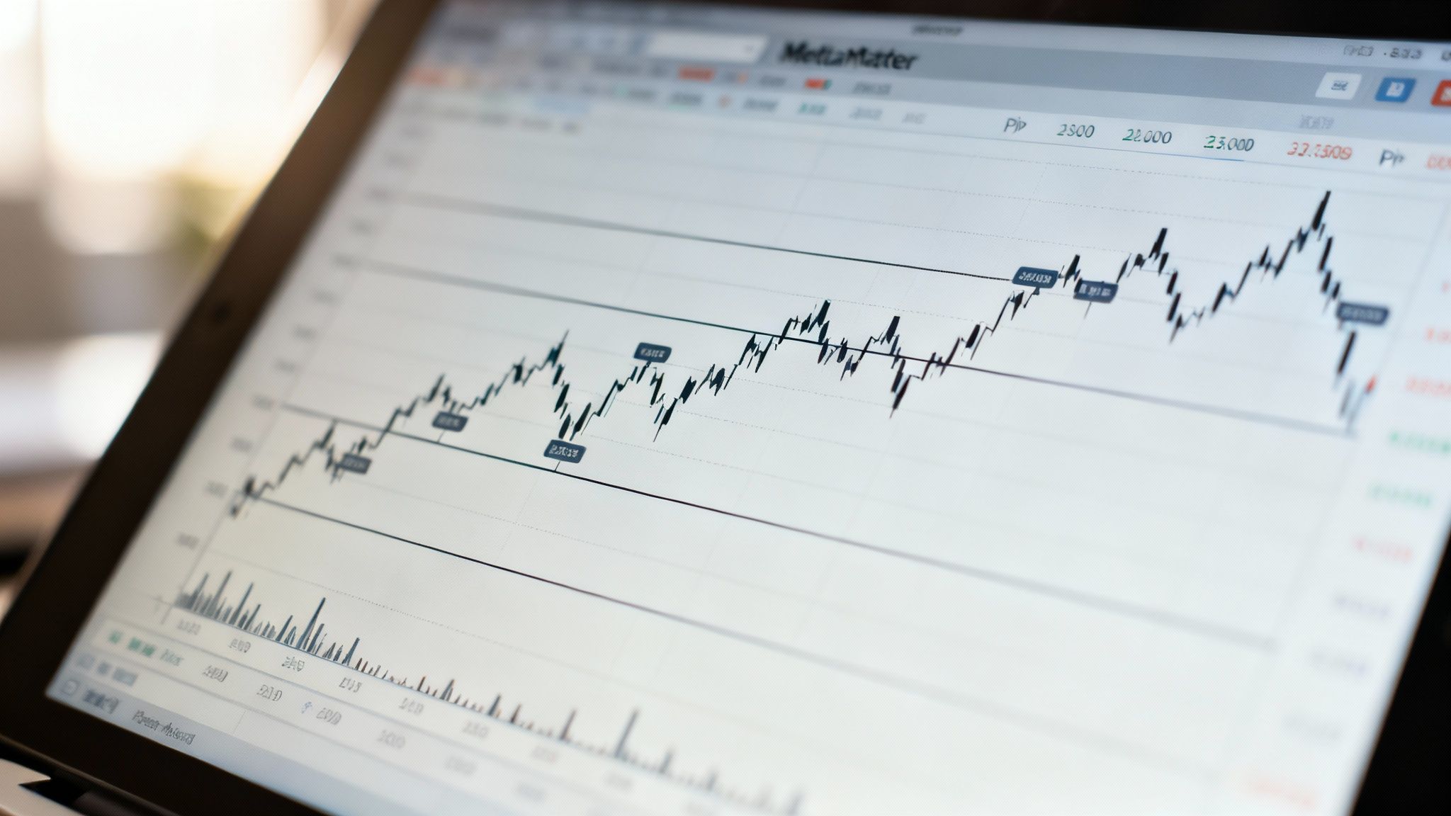 A trader analysing forex charts on a computer, demonstrating practical application of pip knowledge.