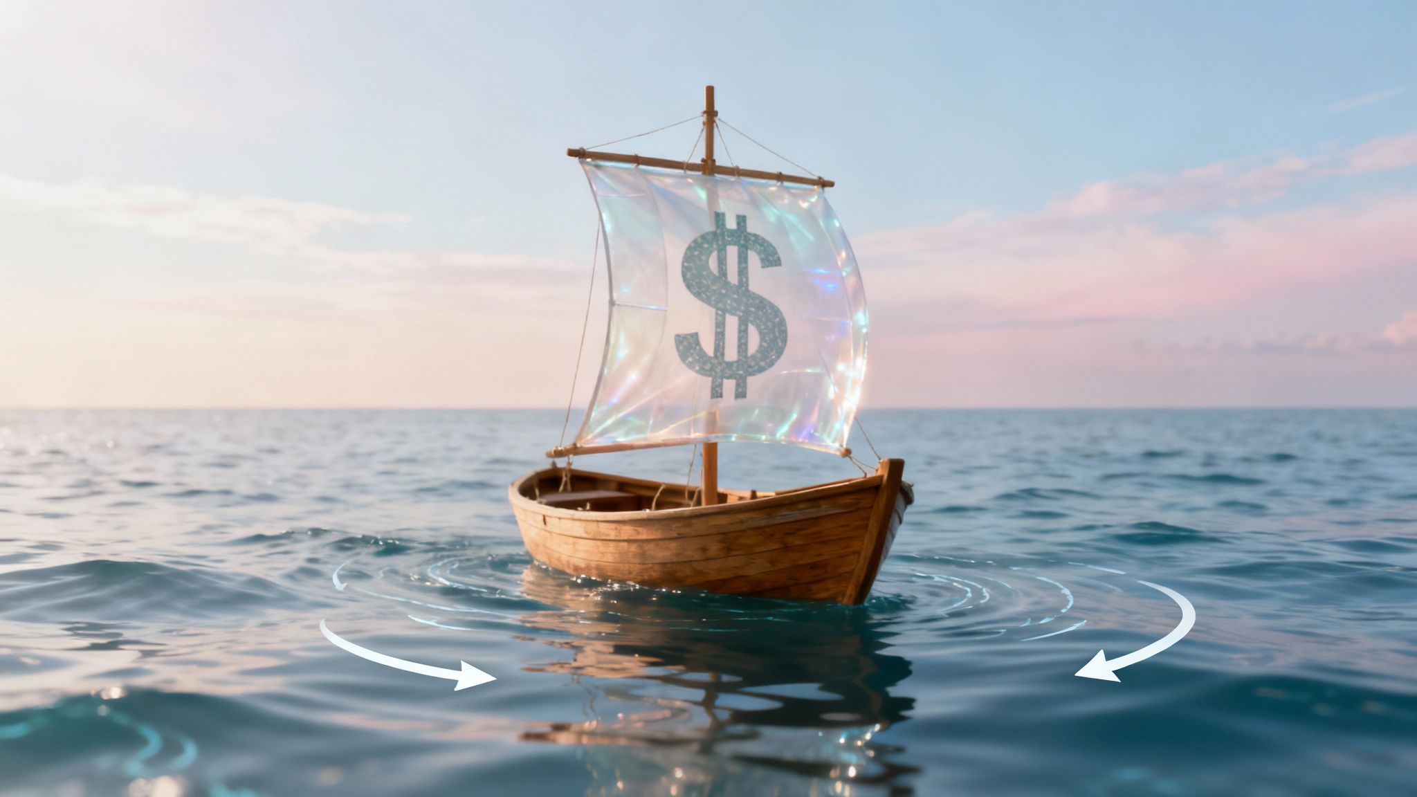 An abstract image showing economic trends and currency symbols fluctuating.