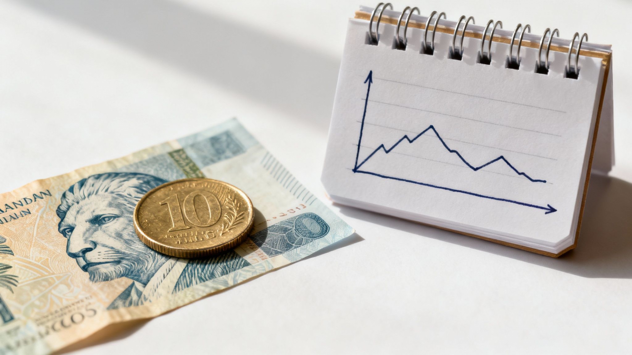 South African currency notes and coins.