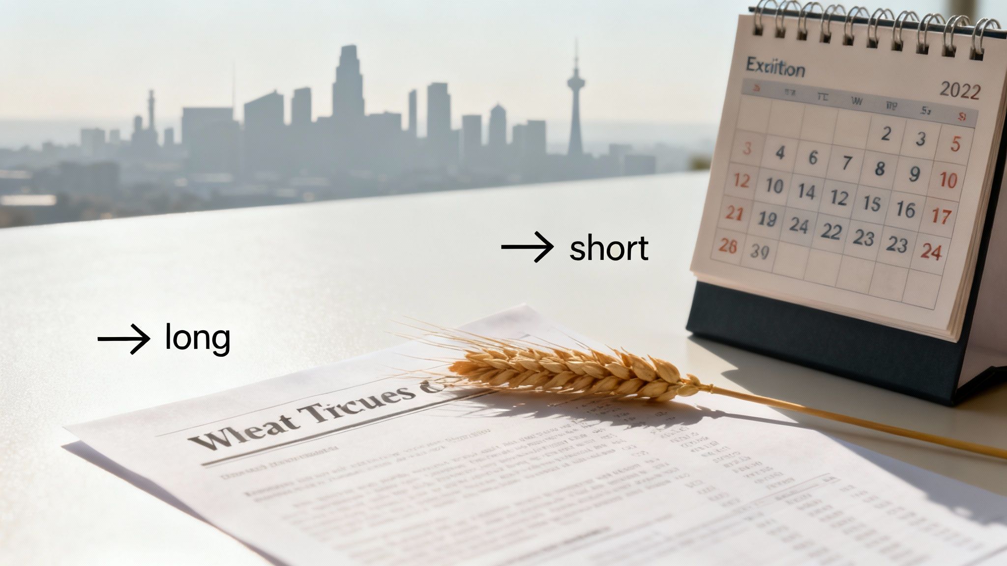 A professional business setting where two individuals shake hands over a table with documents, signifying a binding agreement like a futures contract.