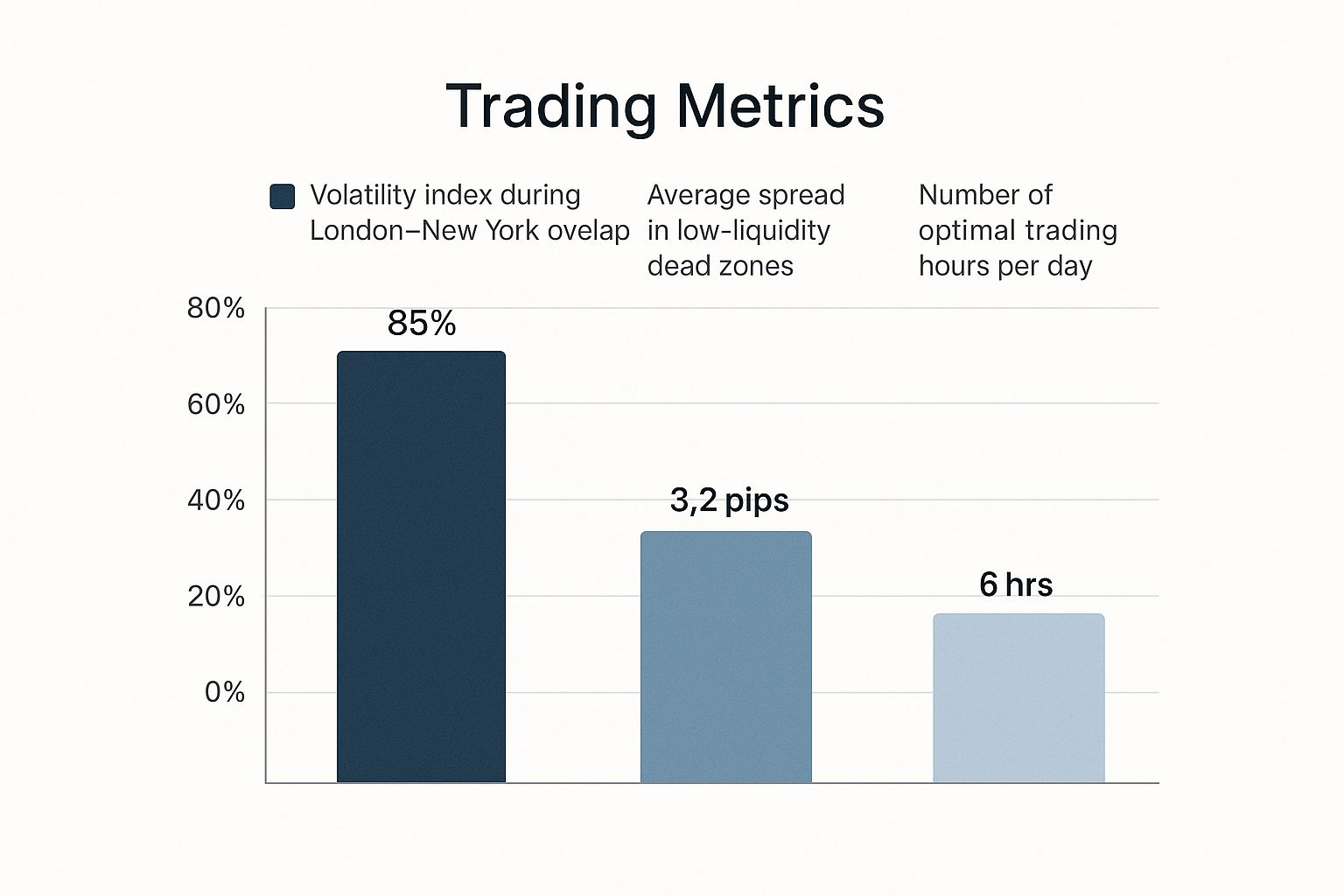Infographic comparing volatility, spreads, and optimal trading hours in forex markets.