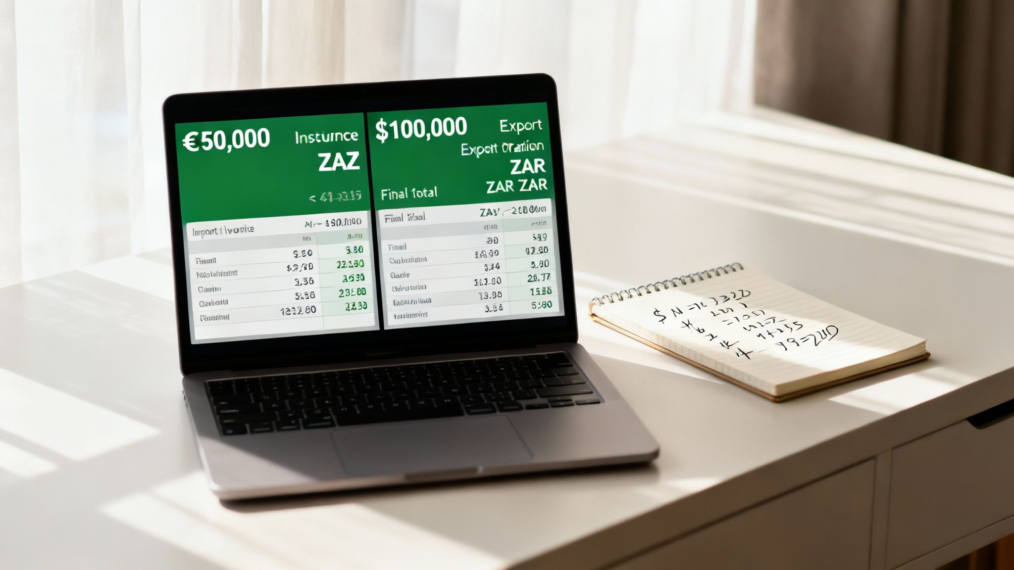 Business owner calculating forex rates for an international payment