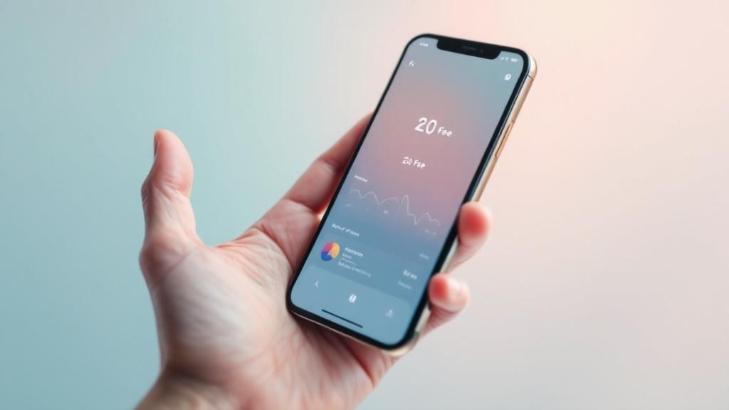 A sleek, modern digital banking app on a smartphone screen, with charts and numbers indicating cost savings.