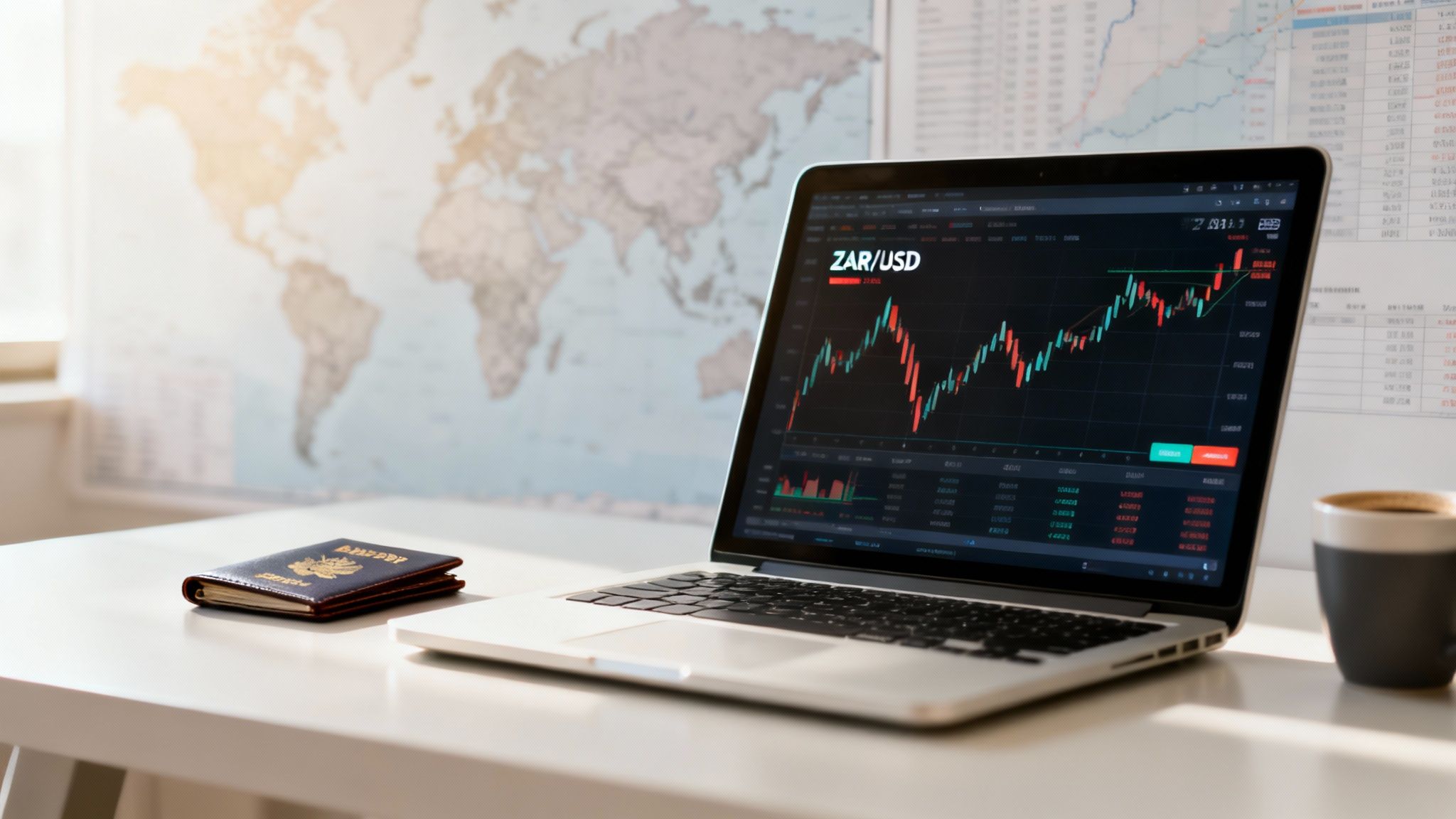 A professional trader analysing forex charts on multiple screens, illustrating the concept of a forex trading account.