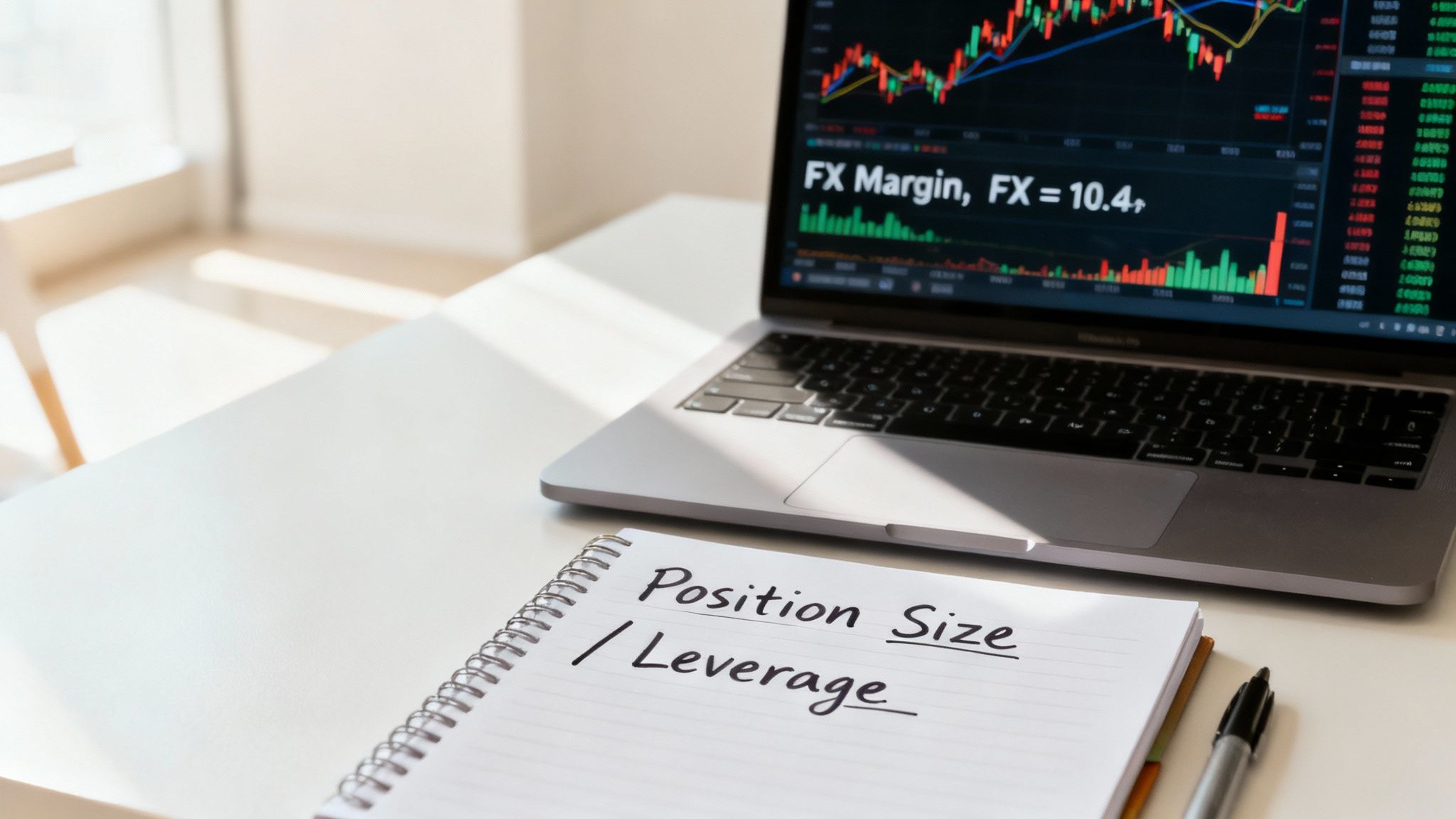 A South African trader using a laptop with charts to make informed decisions with an fx margin calculator.