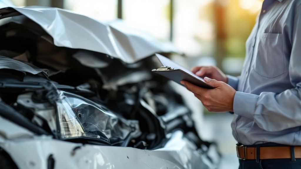 A car being towed away after an accident, representing a total loss scenario.