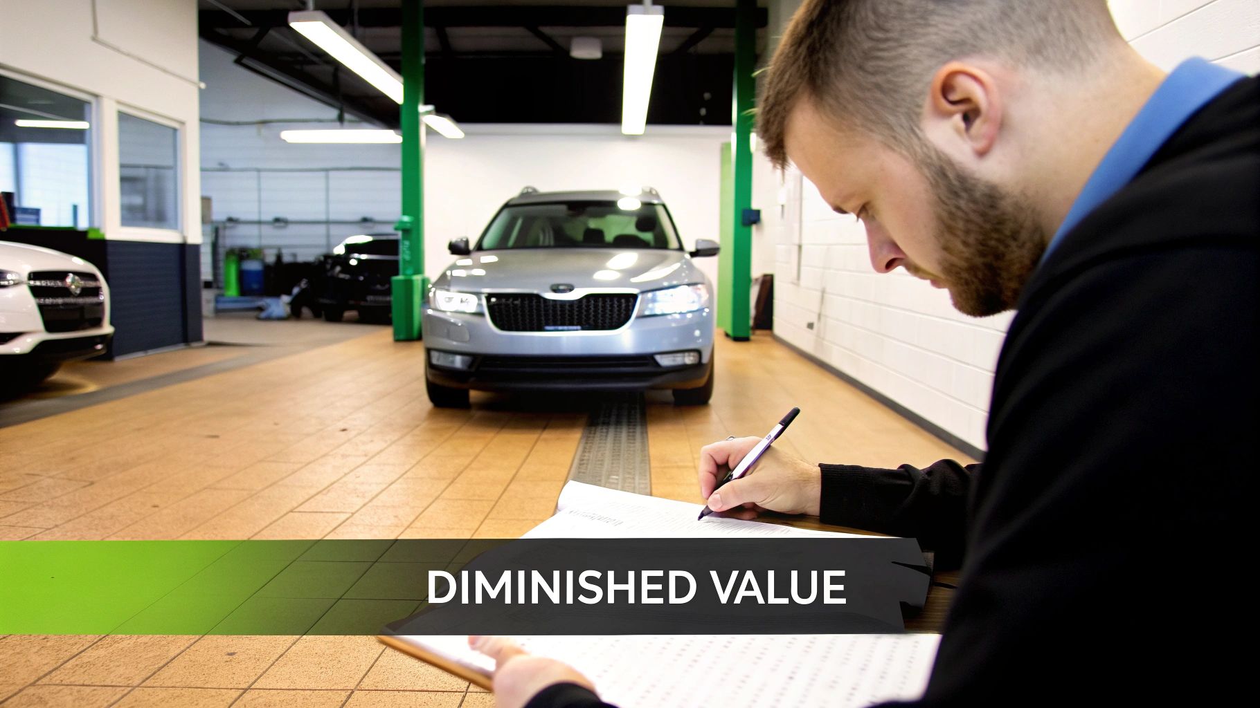 A mechanic carefully inspecting a modern car's engine bay, representing the detail involved in post-accident repairs.
