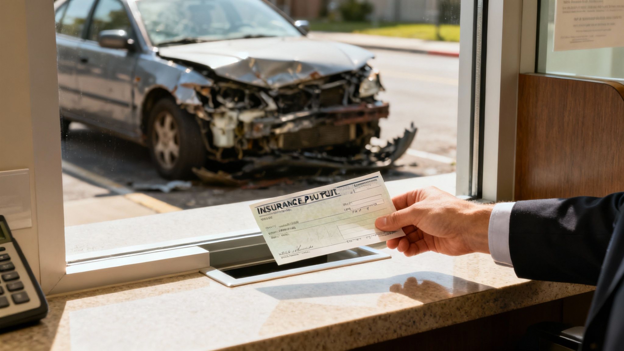 A calculator and keys on a table, illustrating the financial calculations involved.