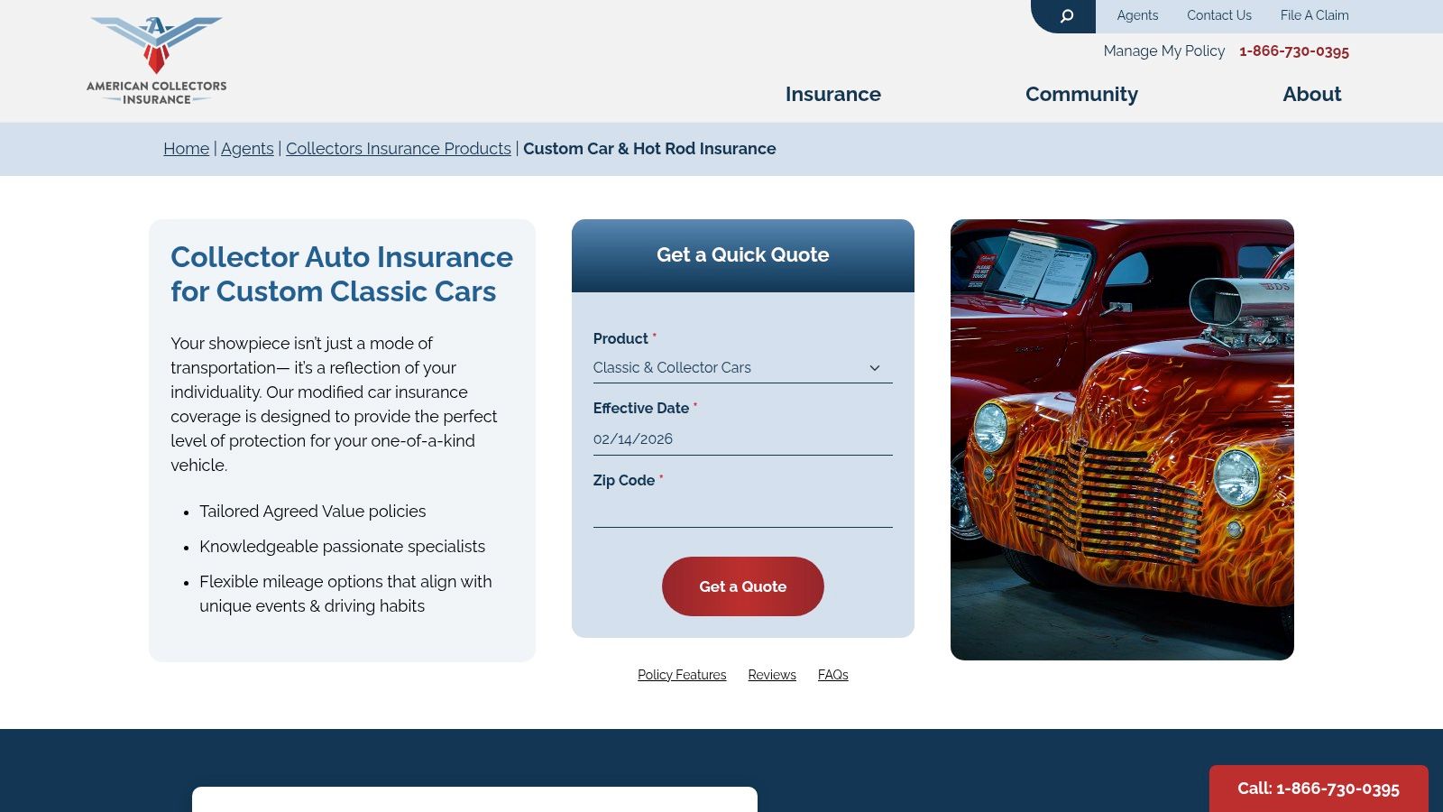 A custom car insured by American Collectors Insurance