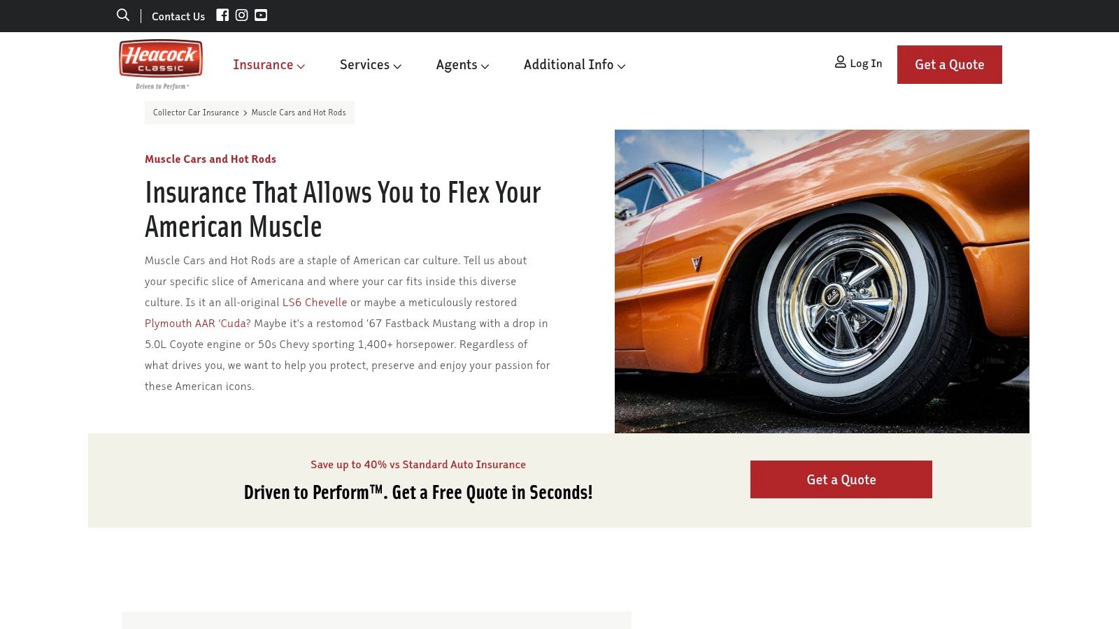 A classic American muscle car insured by Heacock Classic