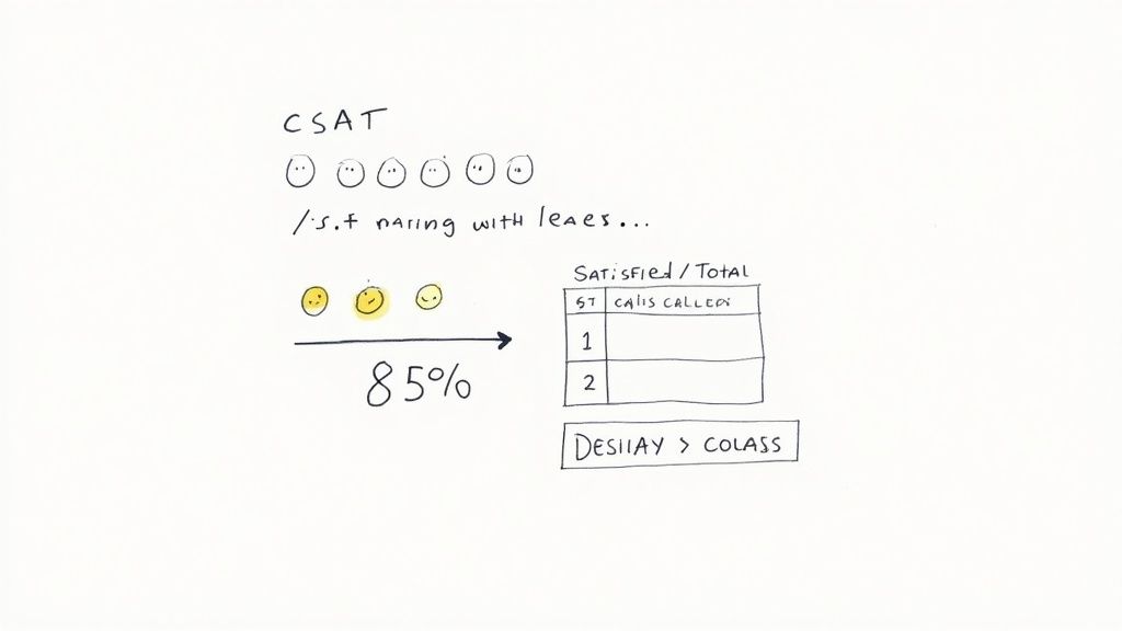 An illustrative image showing various customer satisfaction ratings and a calculator
