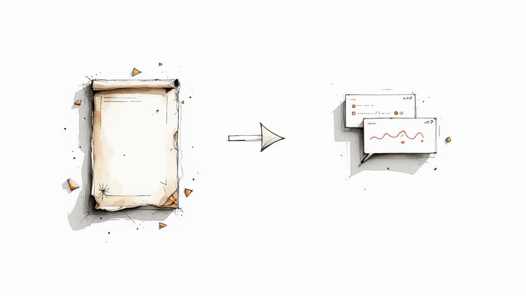 A team collaborating around a whiteboard, analyzing customer feedback notes and charts.
