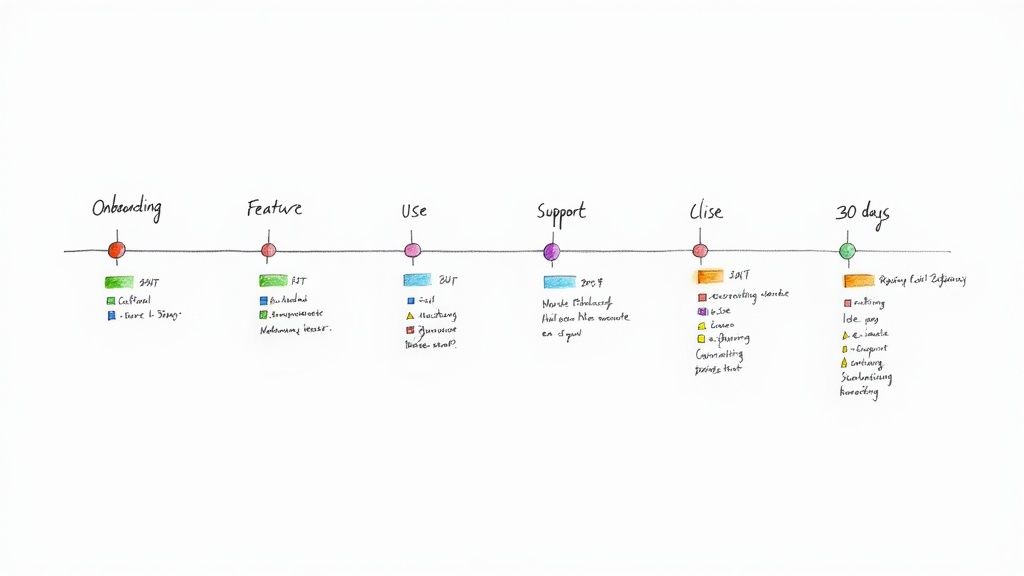 An illustration of a survey form with a clock and a checkmark, symbolizing the importance of timing in user feedback.