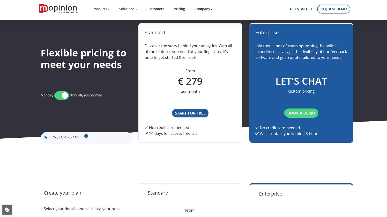 Mopinion pricing plans showing different tiers and features