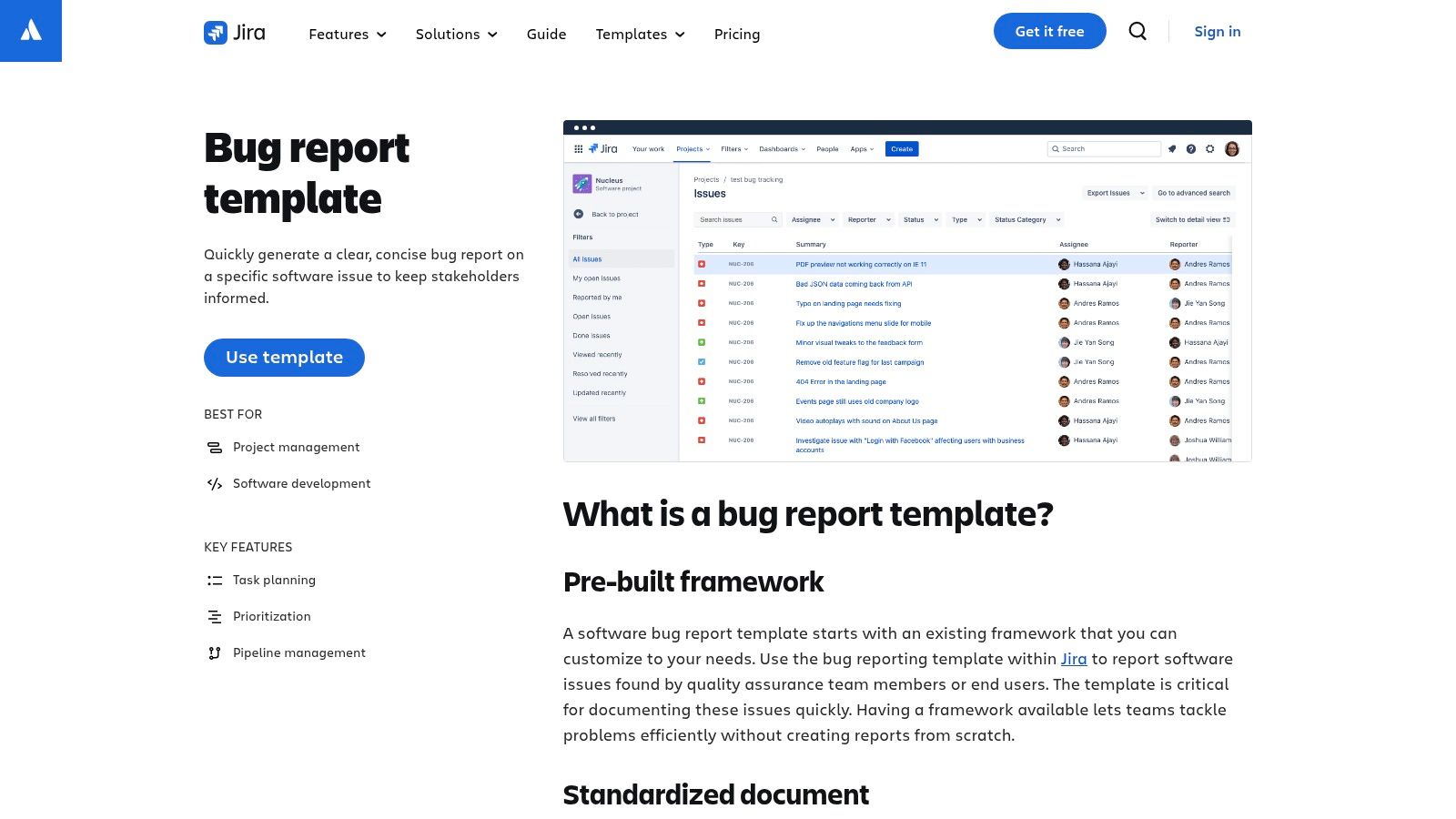 Atlassian Jira Bug Report Template
